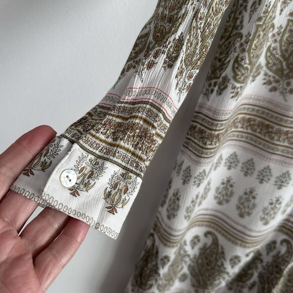 J JILL Tunic Duster Rayon S Sand Dune‎ Paisley Floral Lightweight Button Front - Picture 5 of 12